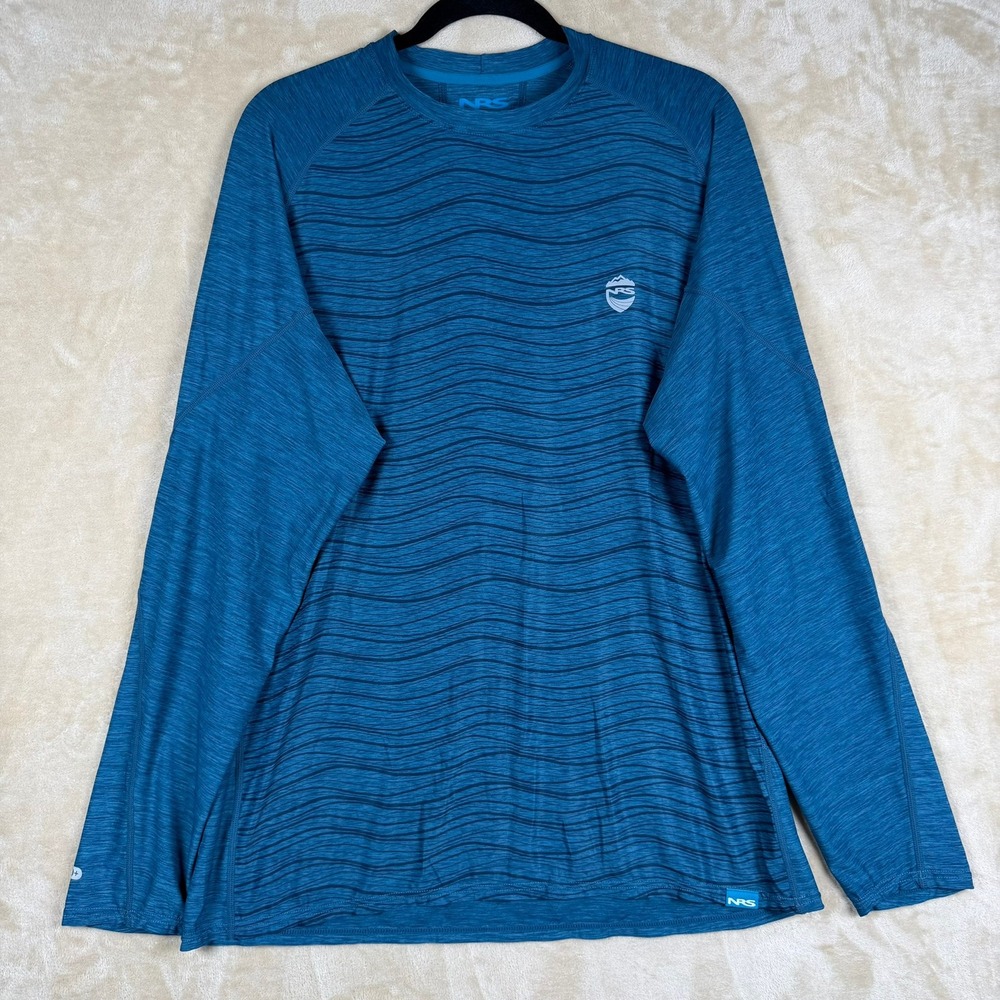 NRS Mens XL Blue Heather Wave Print UPF 50+ Long Sleeve Performance Shirt